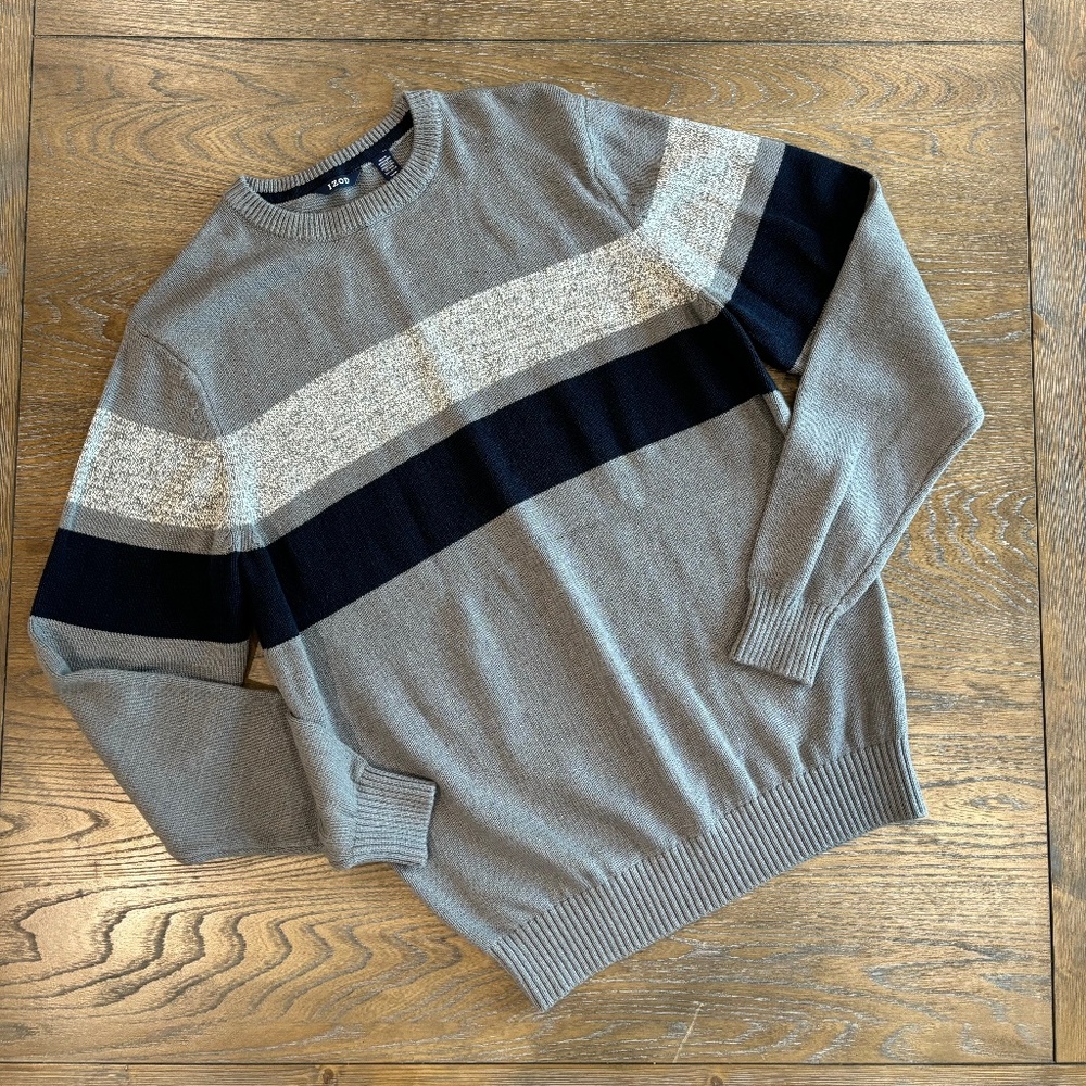 Izod | Striped Crew Neck Sweater | Blue & Grey | Men's Medium